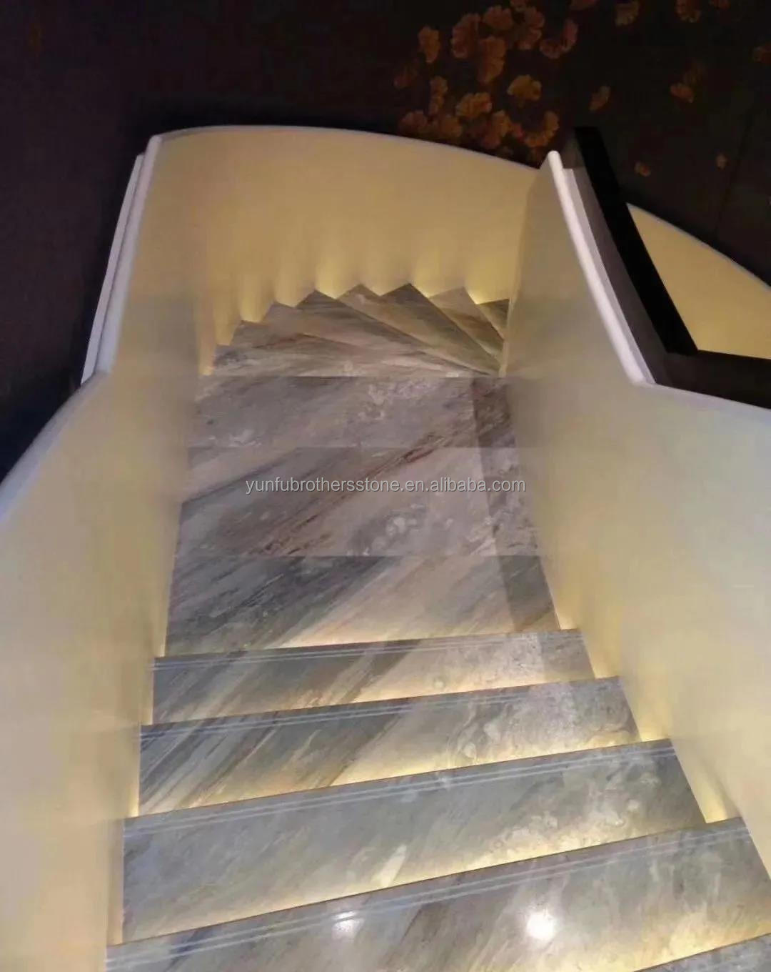 Indoor Natural Marble Spiral Stairs with Polished Cut-to-Size Treads and Modern Style