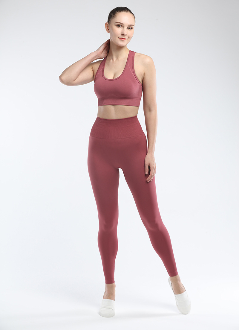 ZHIHUI 18% Spandex 82% Polyester Seamless Yoga Sets Yoga Sports Bra Leggings Set