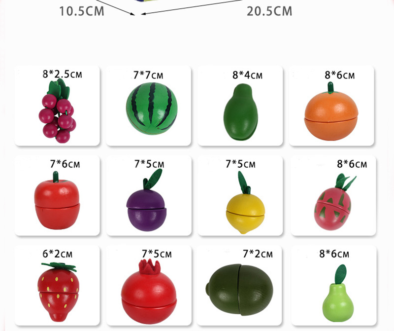 Magnetic 10.5cm Wooden Fruit Cutting Set Wooden Fruit Basket Toy