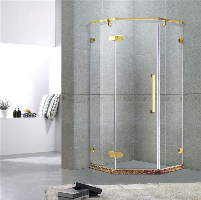 Golden Diamond Type Frameless Shower Cubicles Hinged 10MM Tempered Glass CE / EN12150