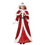 Adult Women's Christmas Costume Russian Red Queen's Long Dress with Hooded Shawl