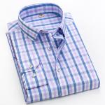 Custom Logo Slim Fit Men's Dress Shirts 100% Cotton Plaid Long Sleeve Shirt for