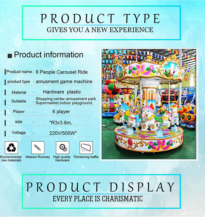 Amusement Park 6 People Carousel Ride European Style Coin Operated Merry Go Round For Kids And Adults