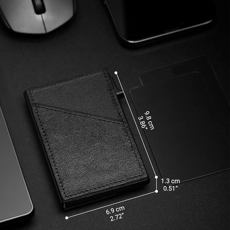 Men's Business Automatic Pop-Up Ultra-Thin RFID Card Holder in Contrasting Leather