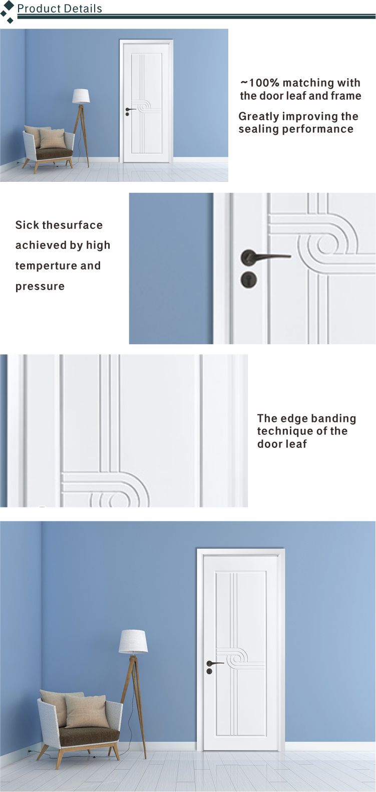 New arrival cheap MDF wood bedroom door solid core designs pictures