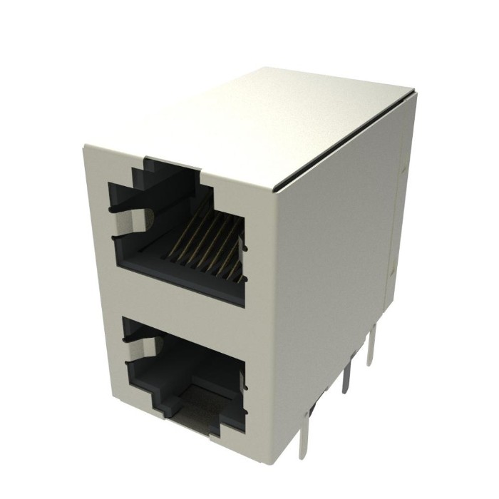 Dual Port RJ45 8P8C Female Right Angle Dip Connector With Shield