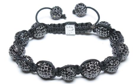 Adjustable Shamballa Bracelet, Black Rhinestone Ball