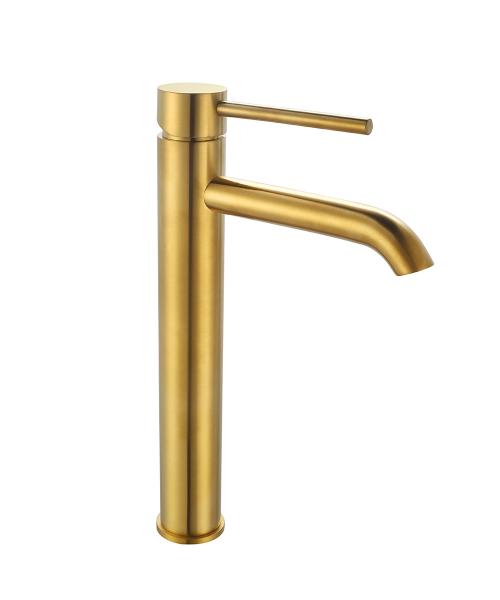 Bathroom Brushed Golden Hot And Cold Water Tap Single Lever Tall Basin Mixer