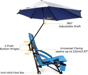 Wholesale Camping Folding Chair With Umbrella, Recliner Chairs, Beach Chair Adults Camping Chair High Back with Umbrella from china suppliers