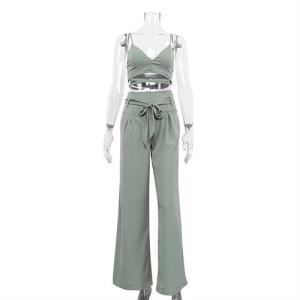 Wholesale OEM maufactory Summer Women'S Exposed Umbilical Camsy Tops High Waist Wide Leg Pants from china suppliers