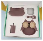 Durably Soft Silicone Tableware Set Owl Plate Bowl Spoon Sippy Cup Bib