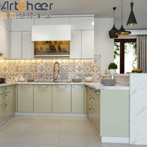 Wholesale Green Color Quartz Stone Top U Shape Kitchen Cabinet for Modern Stylish Kitchen Design from china suppliers