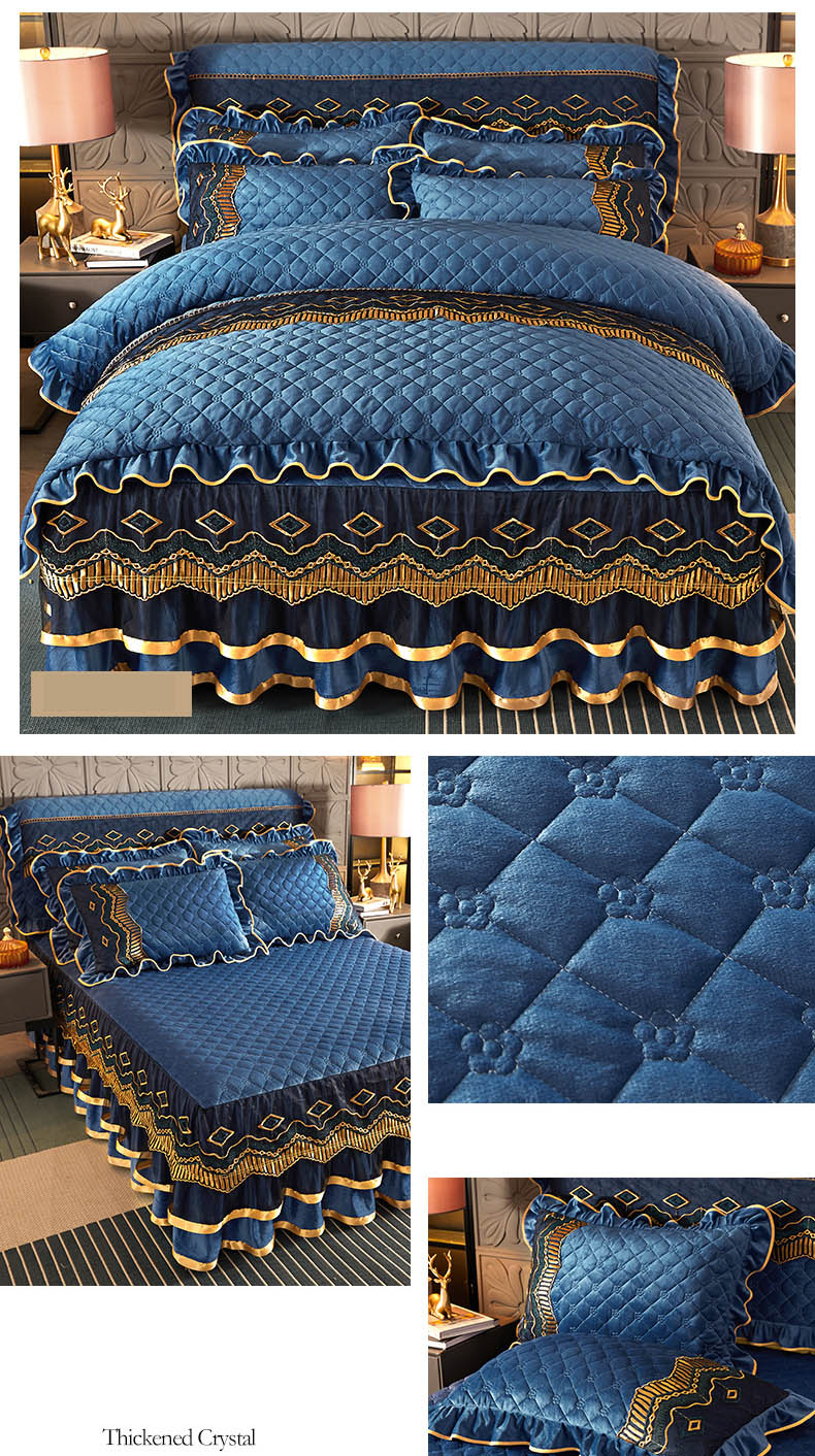 Custom Printed Bed Sheets Embroidery Lace Bed Skirt for European and American Style
