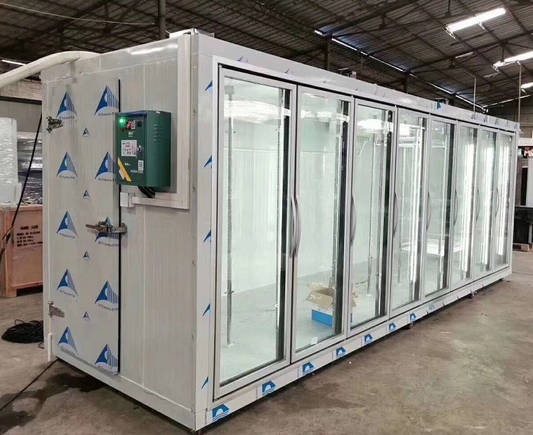 High performance double anti-fog walk in glass door cold room storage 4 door supermarket refrigerator