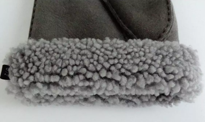 Women's grey Shearling-lined Suede Gloves mittens