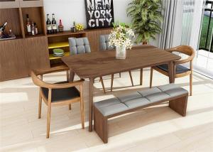 Classic Leather 6 Chairs Contemporary Walnut Dining Table Set , Kitchen Walnut Wood Dining Table