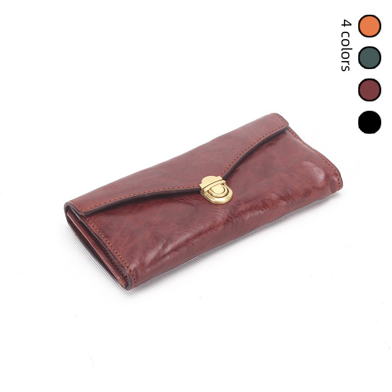 Simple and Versatile Long Wallet Length Long in GENUINE LEATHER with Zipper