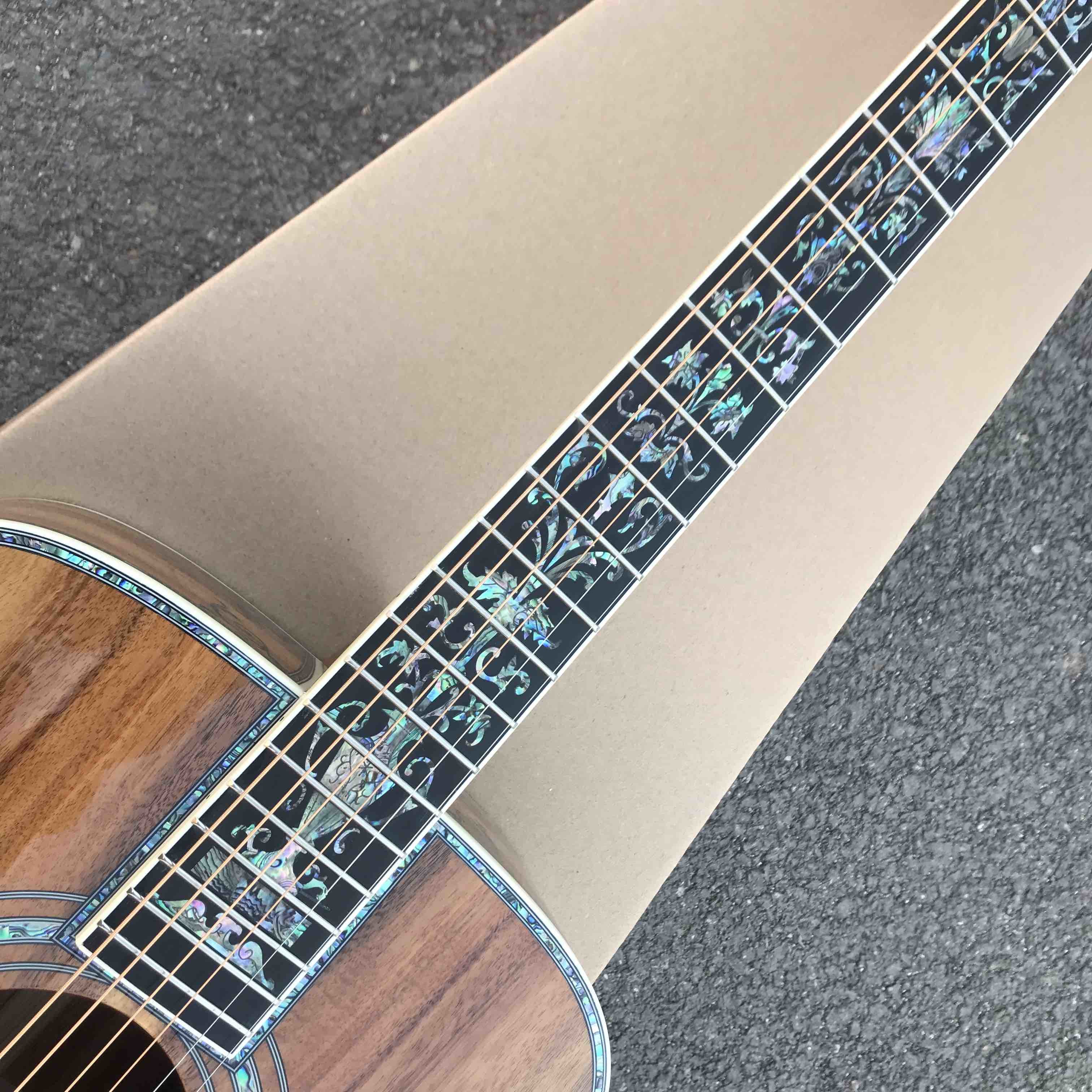 Real Abalone Inlay 41 Inch Koa Wood Round Body Classic Acoustic Guitar Free Shipping