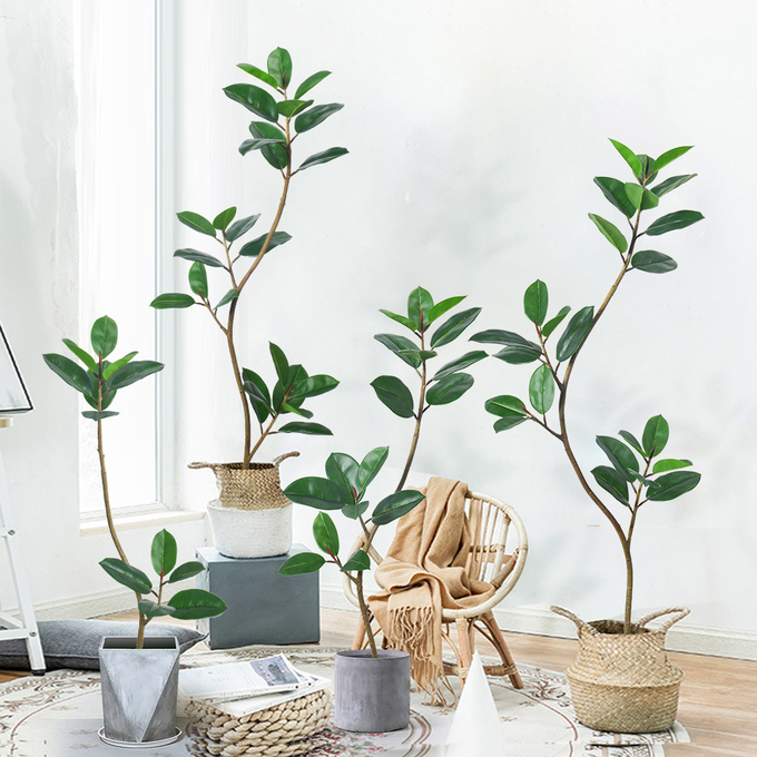 Artificial Potted Floor Plants Small Ficus Pandurata For Garden Decoration