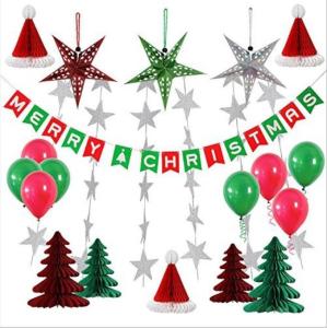 Wholesale Paper Honeycomb Party Decorations Merry Christmas tree hat star balloon Bunting Banner Flag from china suppliers