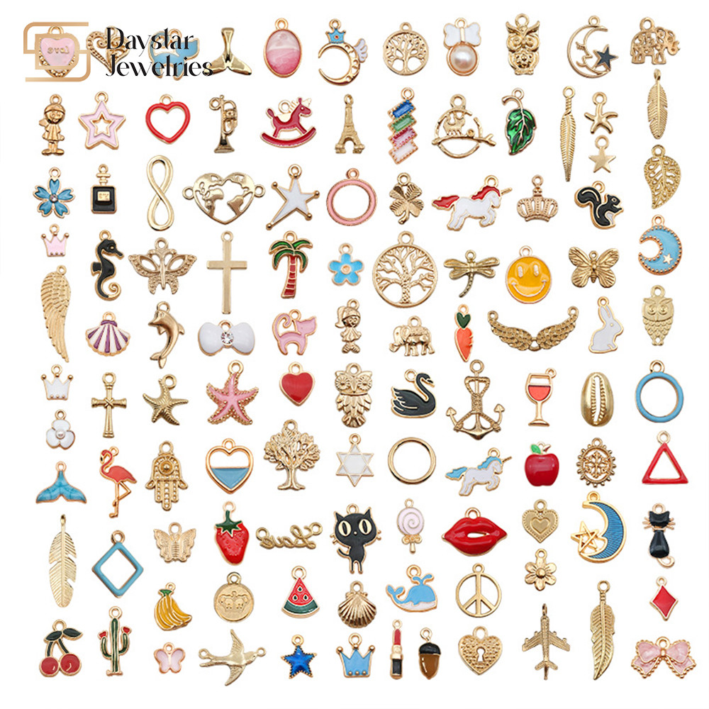 Charms Gold Plated Enamel Metal Dangle Pendant Tags For Diy Jewelry Craft