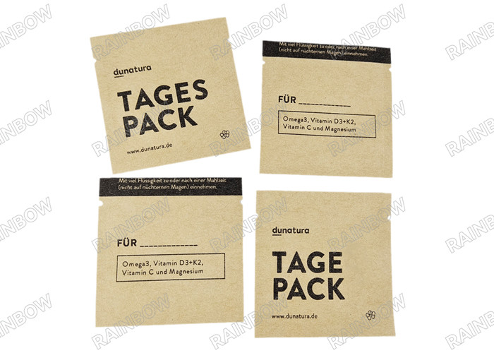 Kraft Paper Three Side Sealed Sachet Biodegradable Pouch for Tablet Pill