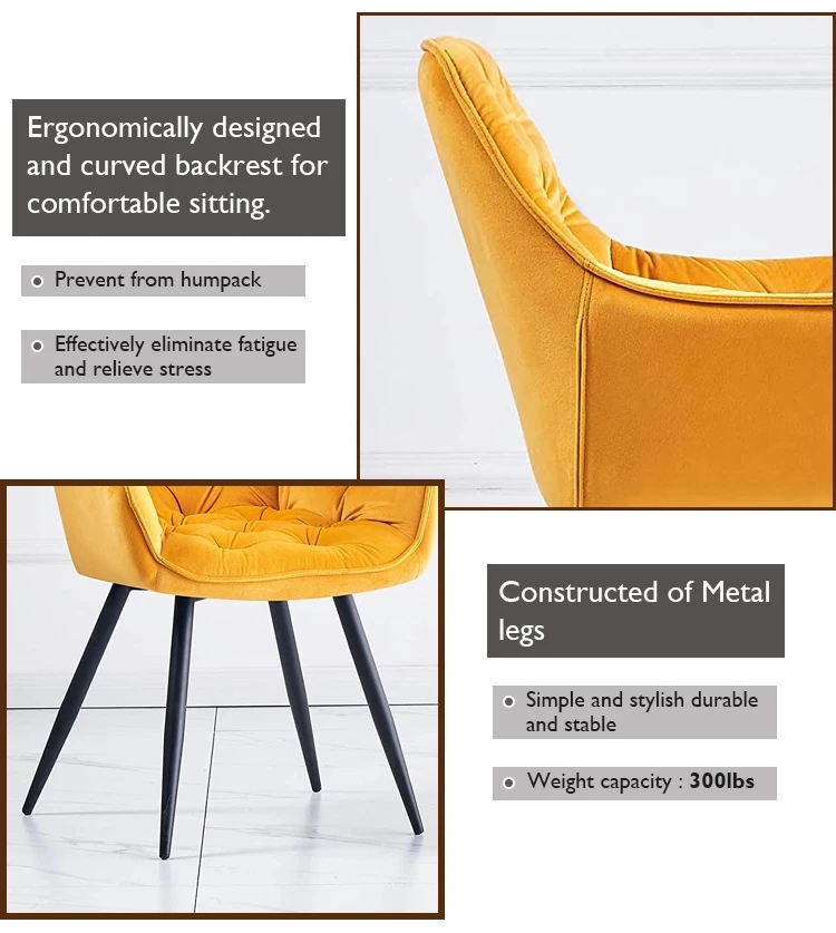 Yellow Velvet Upholstered Dining Chair Bedroom Velvet Upholstered Dining Chair