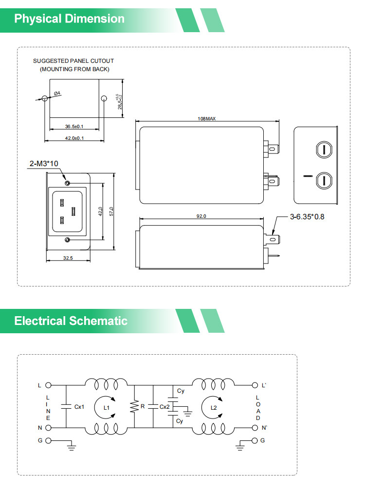 YB22A5-20A-Q IEC Inlet EMI Filter UL Certificates 115V 250V Socket Type Mains Filter