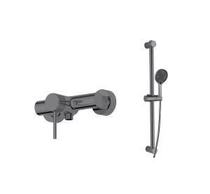 Wholesale Single Lever Shower Mixer Bath Shower Faucets Slide Rail Bar Hose Set Gun Metal Brass from china suppliers