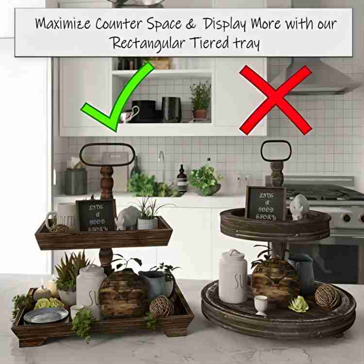 Customization Farmhouse Wooden 2 Tier Tray Stand for Serving Food Fruits Cupcakes Square Tier at Restaurant Home Cake