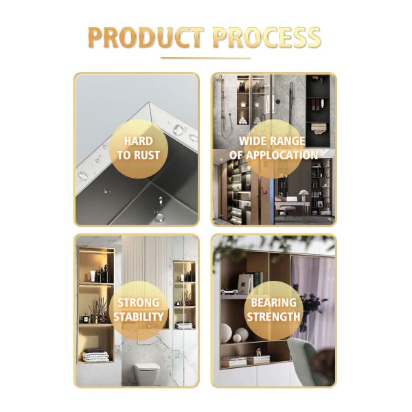 Mirror Stainless Steel Niche Wall Decor 2mm Board Metal Shower Niche For Hotel Bathroom