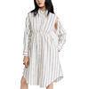 China                  Ladies Collared Neck Dresses Long Sleeve Side Pocket Cotton Striped Print Shirt Dress for Women              on sale