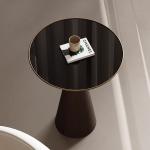 Oak Veneer Round End Tabe Black Glass Top Solid Wood Legs small Side Table For