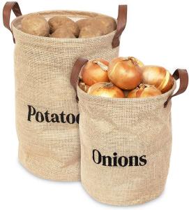 Wholesale Onions Potato Printed Jute Bags Storage Bags With Leather Handle from china suppliers