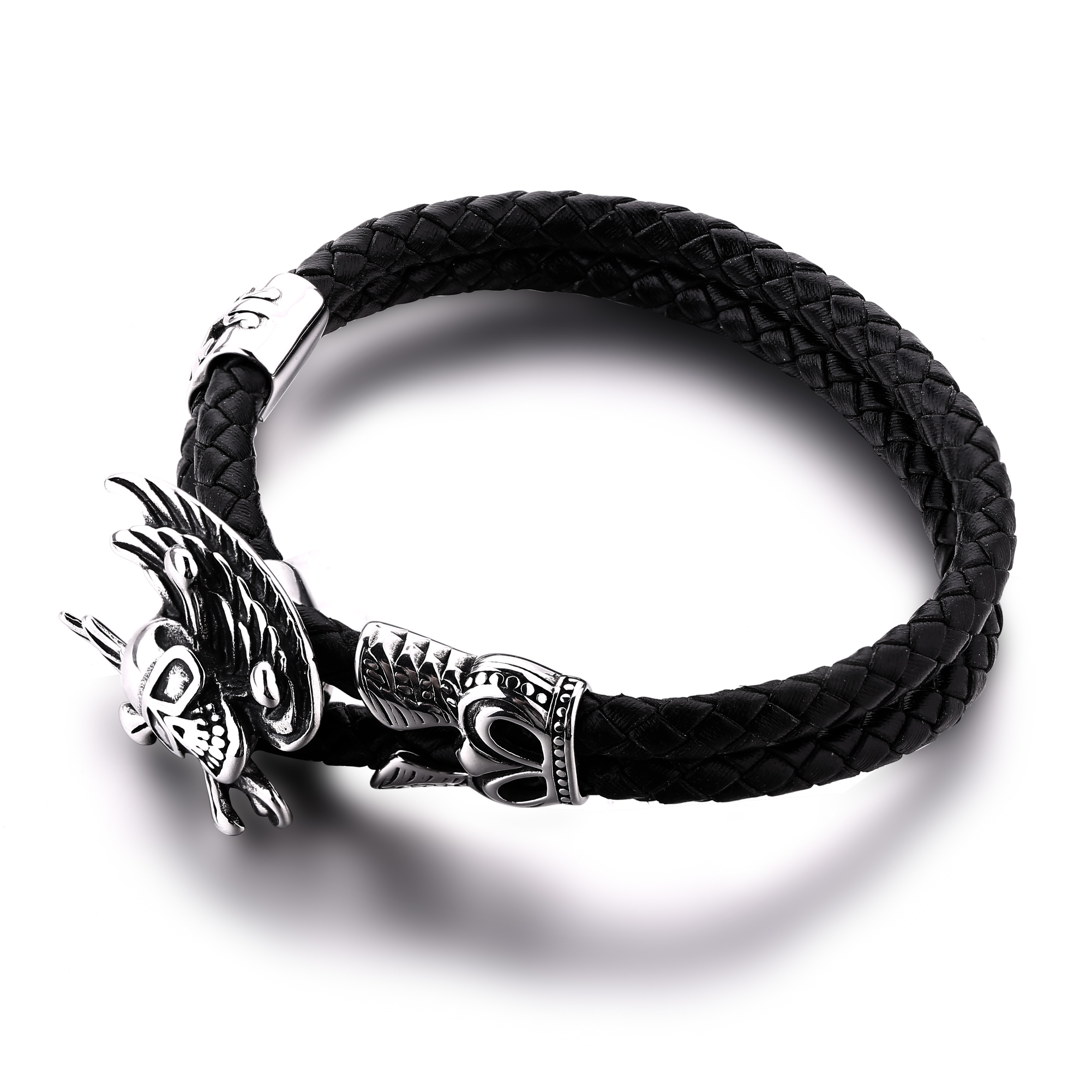 New arrival body jewelry stainless steel leather bracelet northskull bracelet men