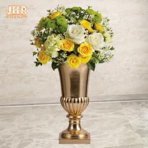 Wholesale Hand Crafted Flower Pots Fiberglass Planter Shiny Gold Color from china suppliers