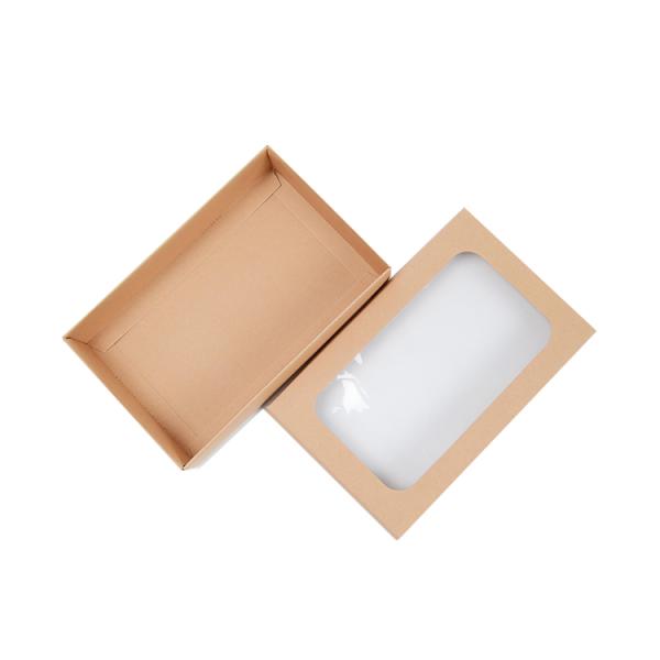 Clear PVC Front Window Cardboard Paper Corrugated Kraft Packing Box with Custom Logo