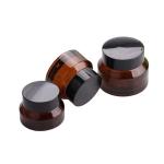 Amber Glass Empty Cosmetic Cream Jar Elegant Black Lid Aluminum Cap
