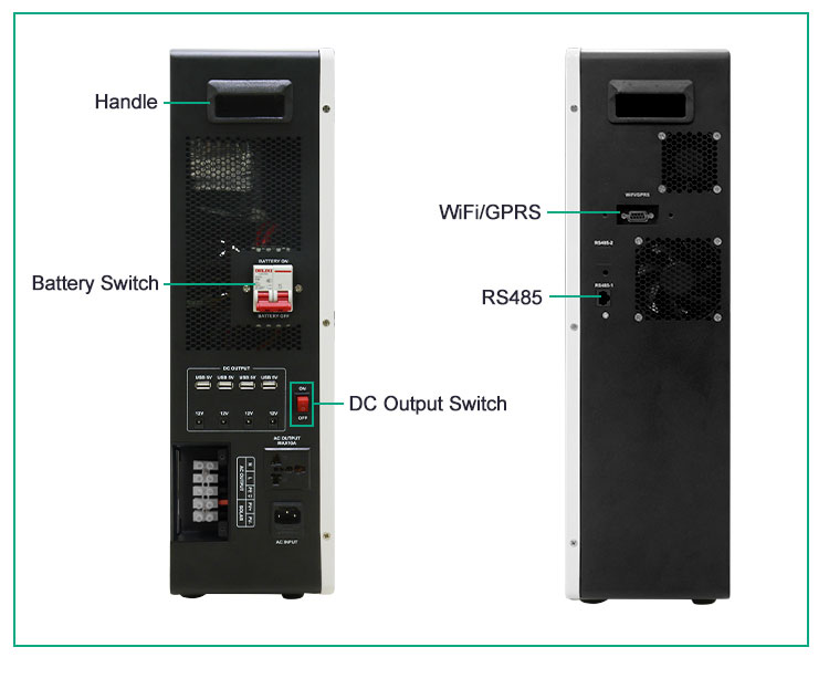 output ports of inverter with mppt solar controller li ion battery