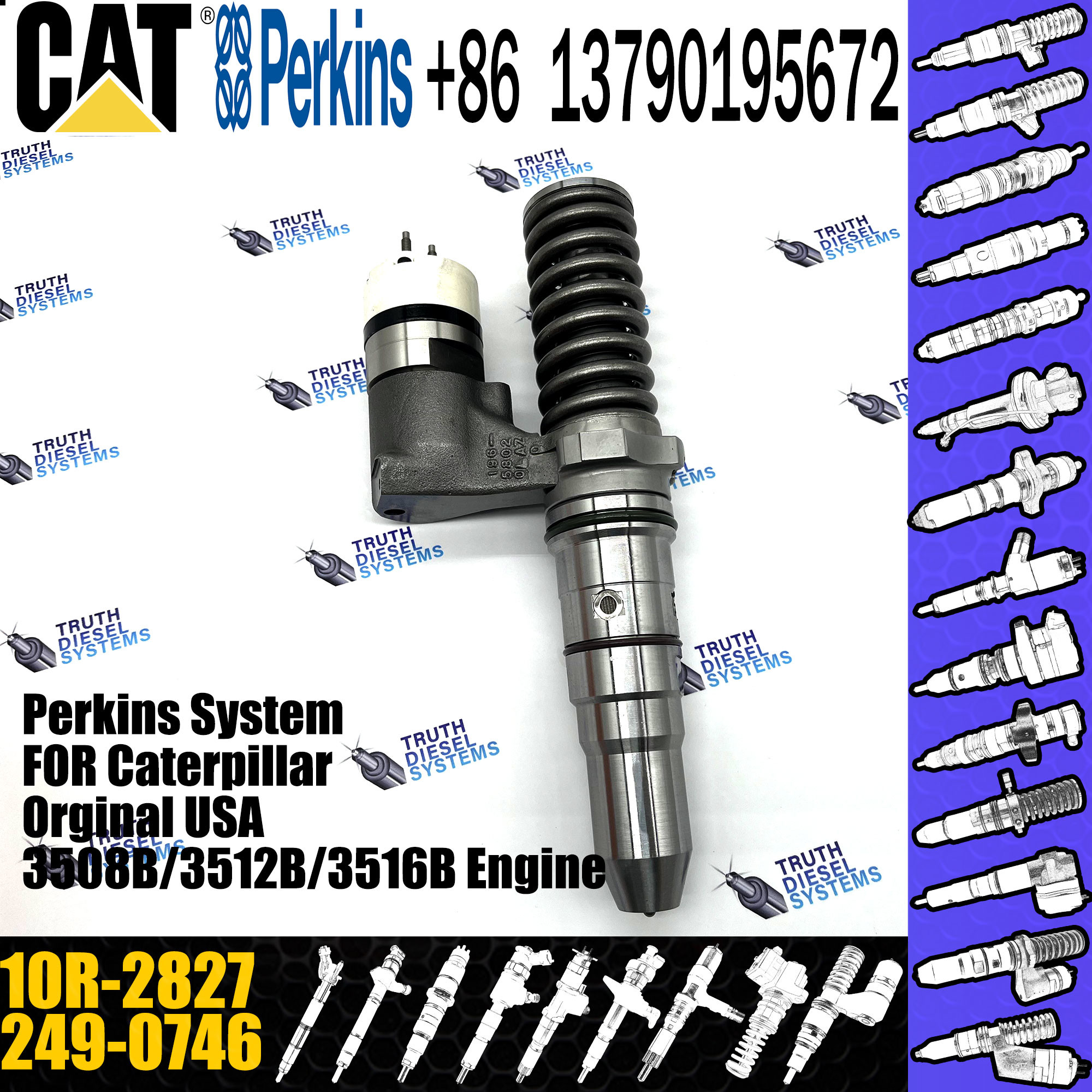 Hot sale fuel common rail injector 249-0746 10R-2826 10R-2827 for Caterpillar Engine 3152B