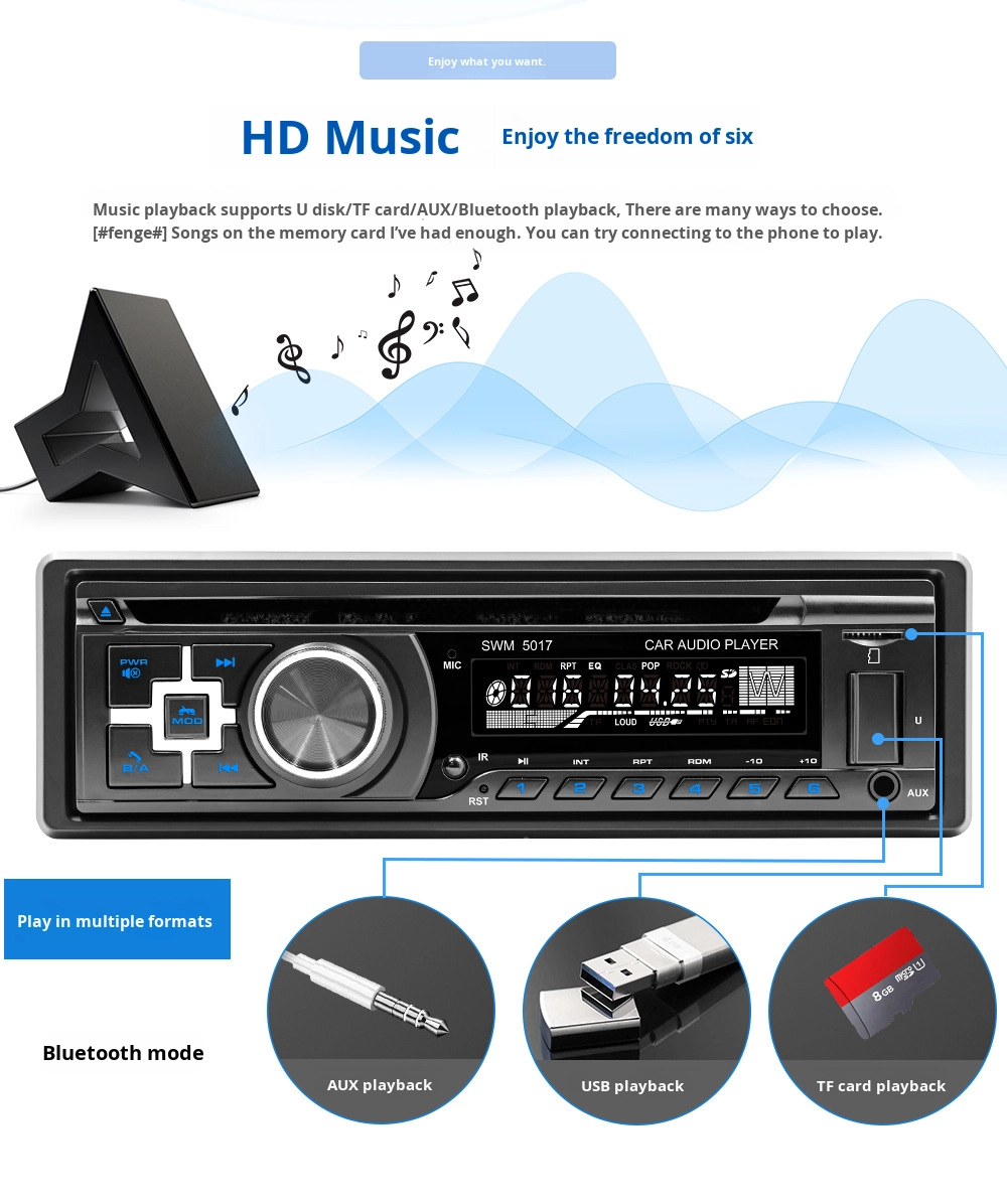 Creatall Single-Dash Dashboard Car for DVD Player for Bluetooth HD Music FM Radio MP3 USB Hands-Free Car Card Slot