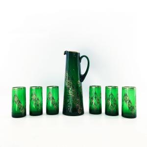 China Green Glass Jug And Tumbler Set Premium Material Microwave Safe No on sale