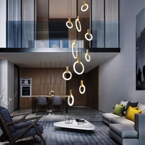Wholesale Living Room Stair Lighting Fixtures Loft Hanging Suspension Metal Acrylic Rings Pendant Light from china suppliers