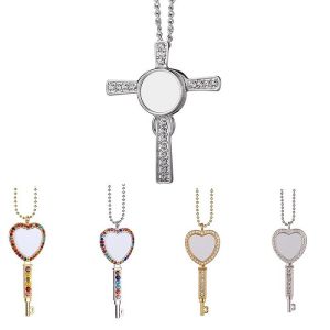 Sublimation Cross Photo Necklace Pendant With Cubic Zirconia Sublimation