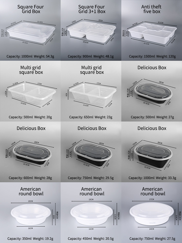 Rectangular 1000ml Microwavable Disposable PP Food Container with Lid