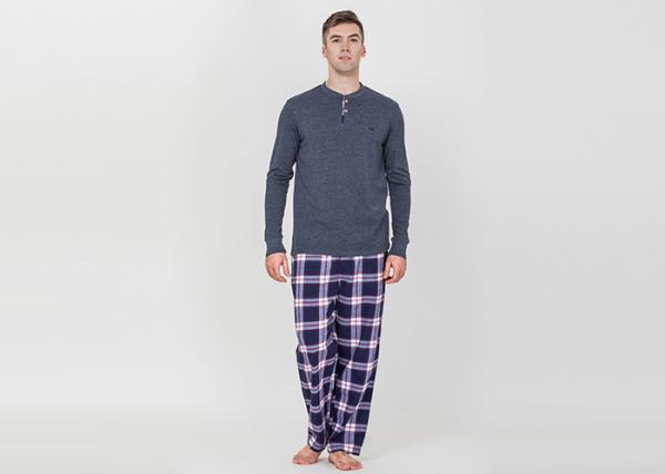 Trendy Mens Jersey Pyjamas Long Sleeves Tee And Woven Yarn Dyed Flannel Long