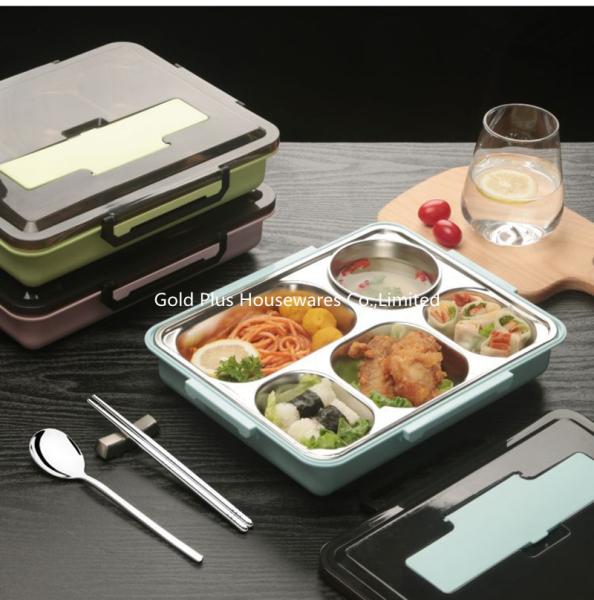 Dinnerware set for kids 5 compartments 304 stainless steel bento food box with