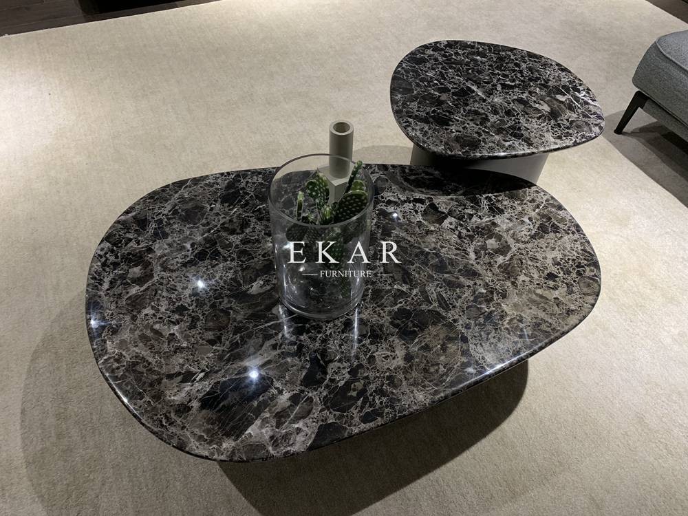 Modern European Style Marble Top Metal Base Coffee Table Set