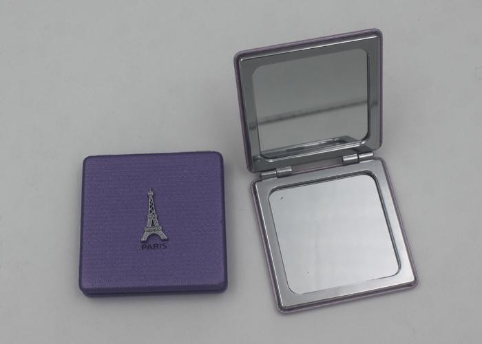 Colorful Faux Leather Travel Square Makeup Mirrors with Iron Tower