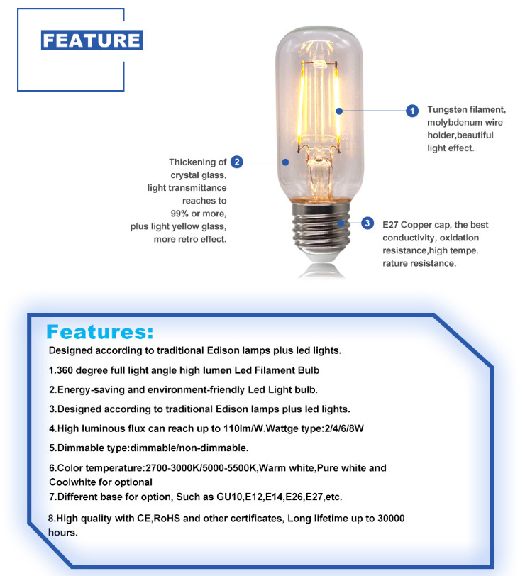 T45 4W 6W Edison LED Filament Bulbs amber E27 led edison bulb